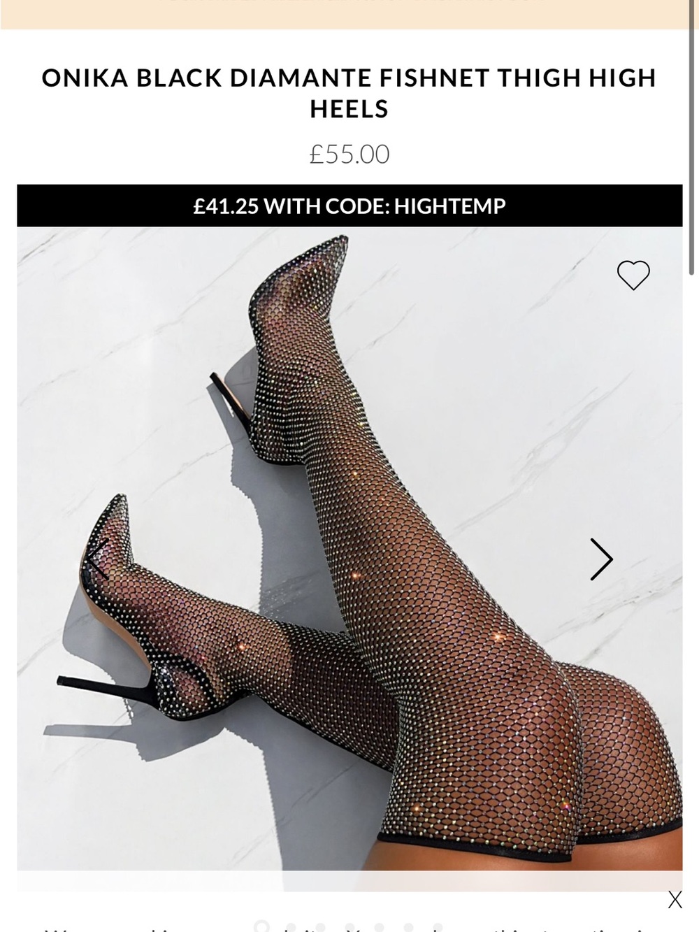 Onika Black Diamante Fishnet Thigh High Heels